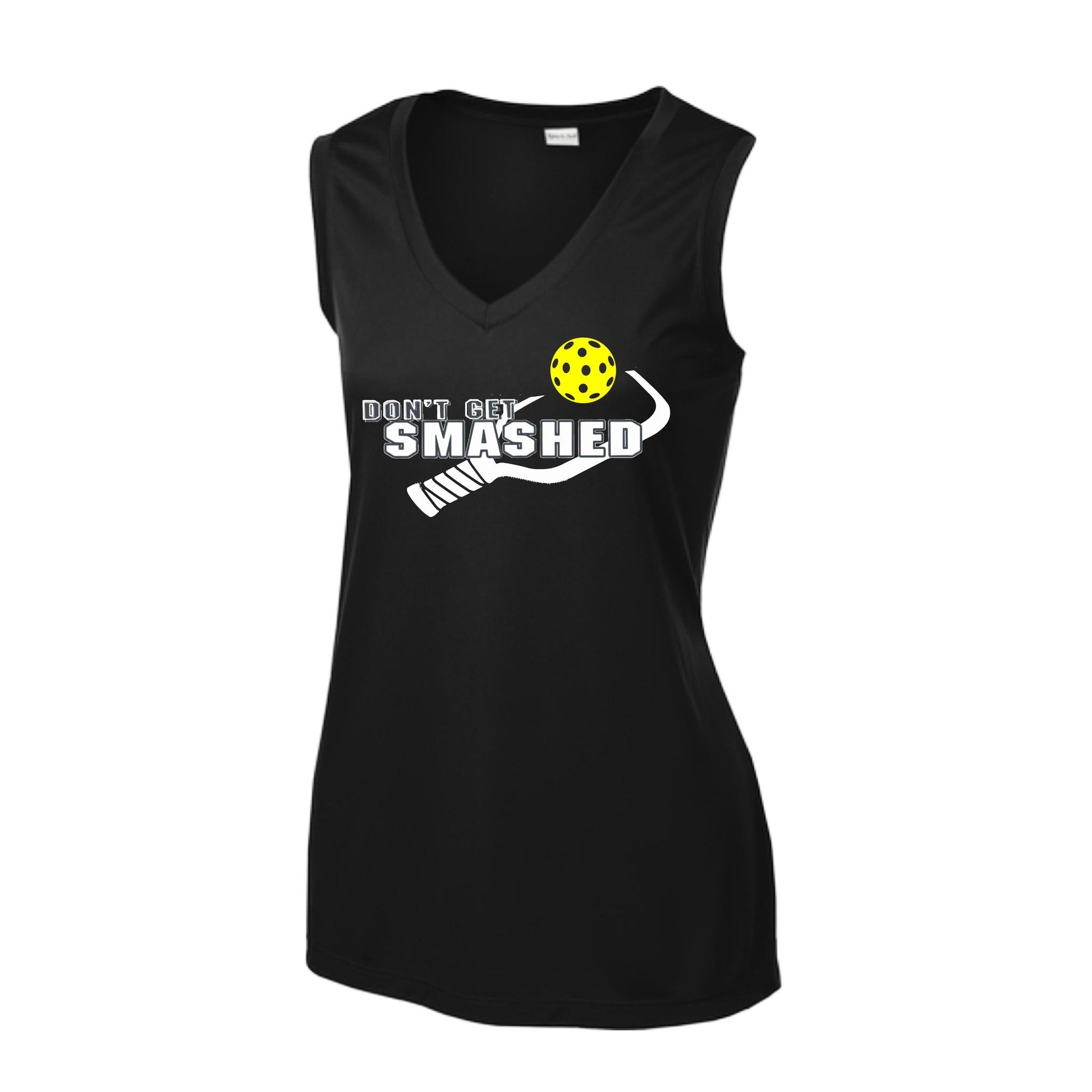 Don't Get Smashed With Pickleballs (Purple White Yellow) | Women’s Sleeveless Athletic Performance T-Shirt | 100% Polyester
