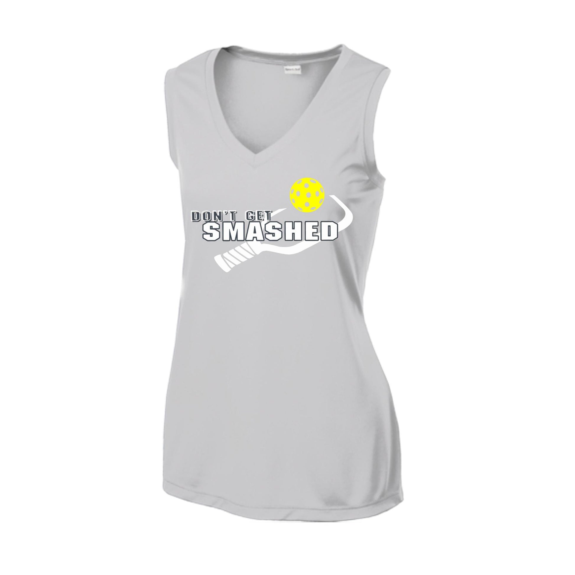 Don't Get Smashed With Pickleballs (Purple White Yellow) | Women’s Sleeveless Athletic Performance T-Shirt | 100% Polyester