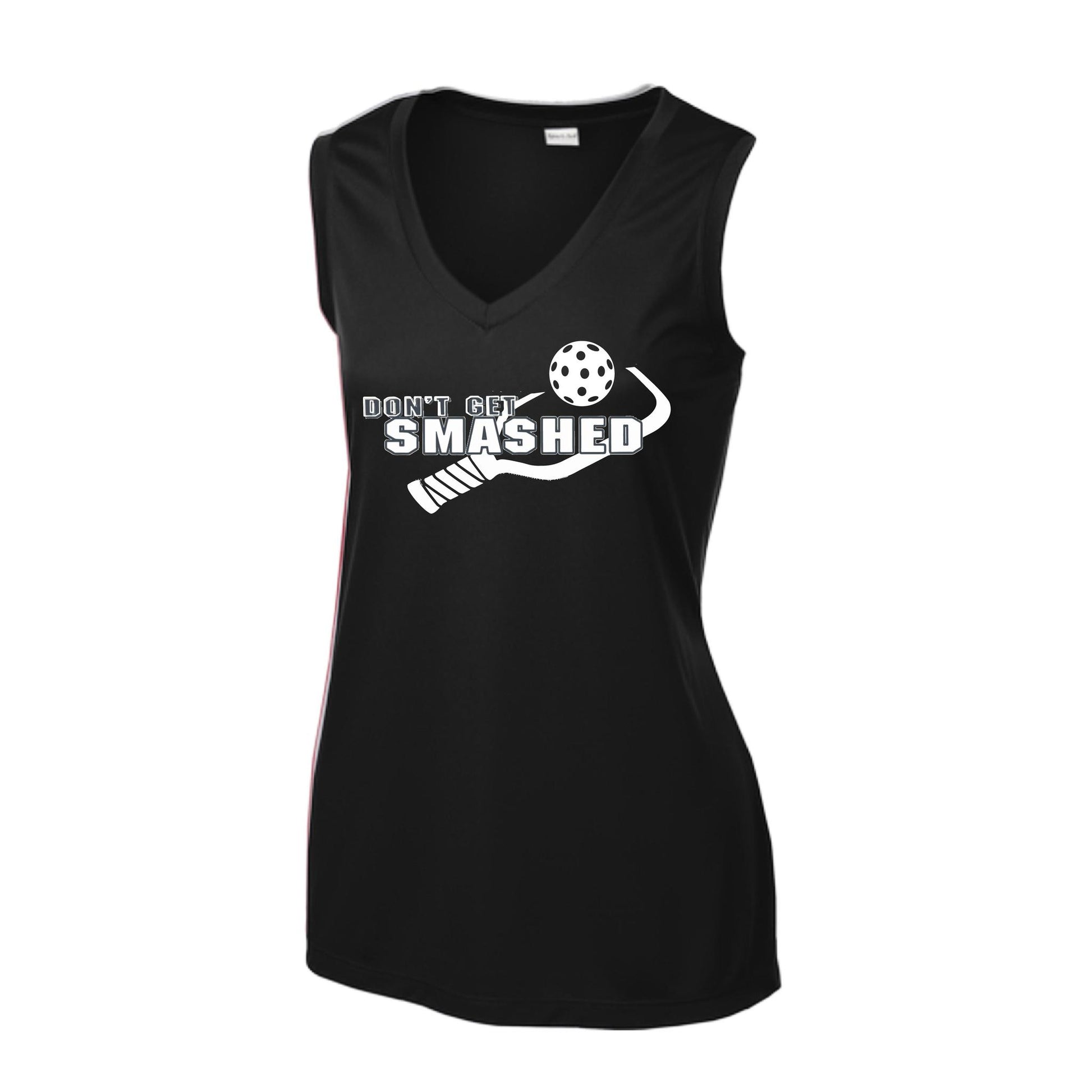 Don't Get Smashed With Pickleballs (Purple White Yellow) | Women’s Sleeveless Athletic Performance T-Shirt | 100% Polyester