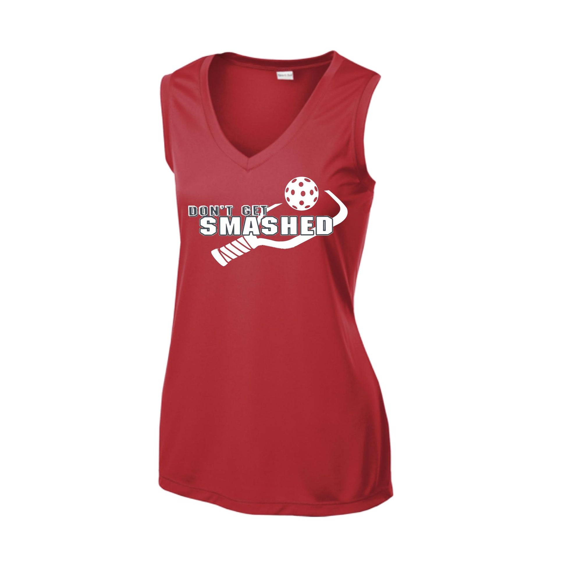 Don't Get Smashed With Pickleballs (Purple White Yellow) | Women’s Sleeveless Athletic Performance T-Shirt | 100% Polyester