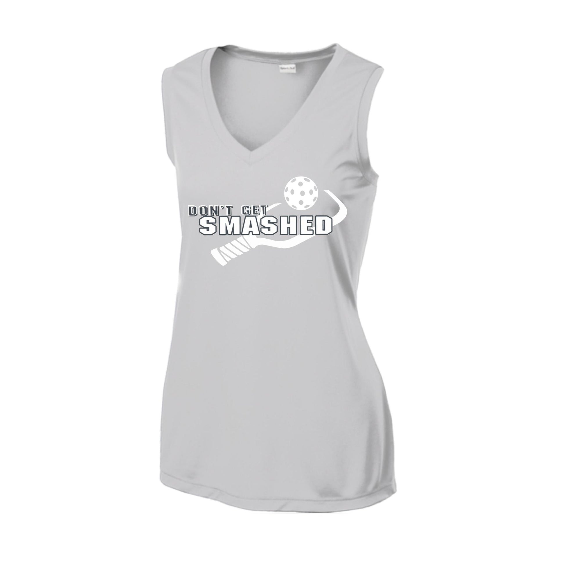 Don't Get Smashed With Pickleballs (Purple White Yellow) | Women’s Sleeveless Athletic Performance T-Shirt | 100% Polyester