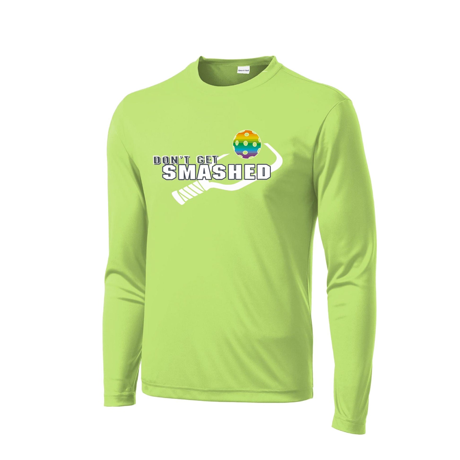 Don't Get Smashed With Pickleballs (Rainbow Green Red) Customizable | Men's Long Sleeve Athletic Performance T-Shirt | 100% Polyester