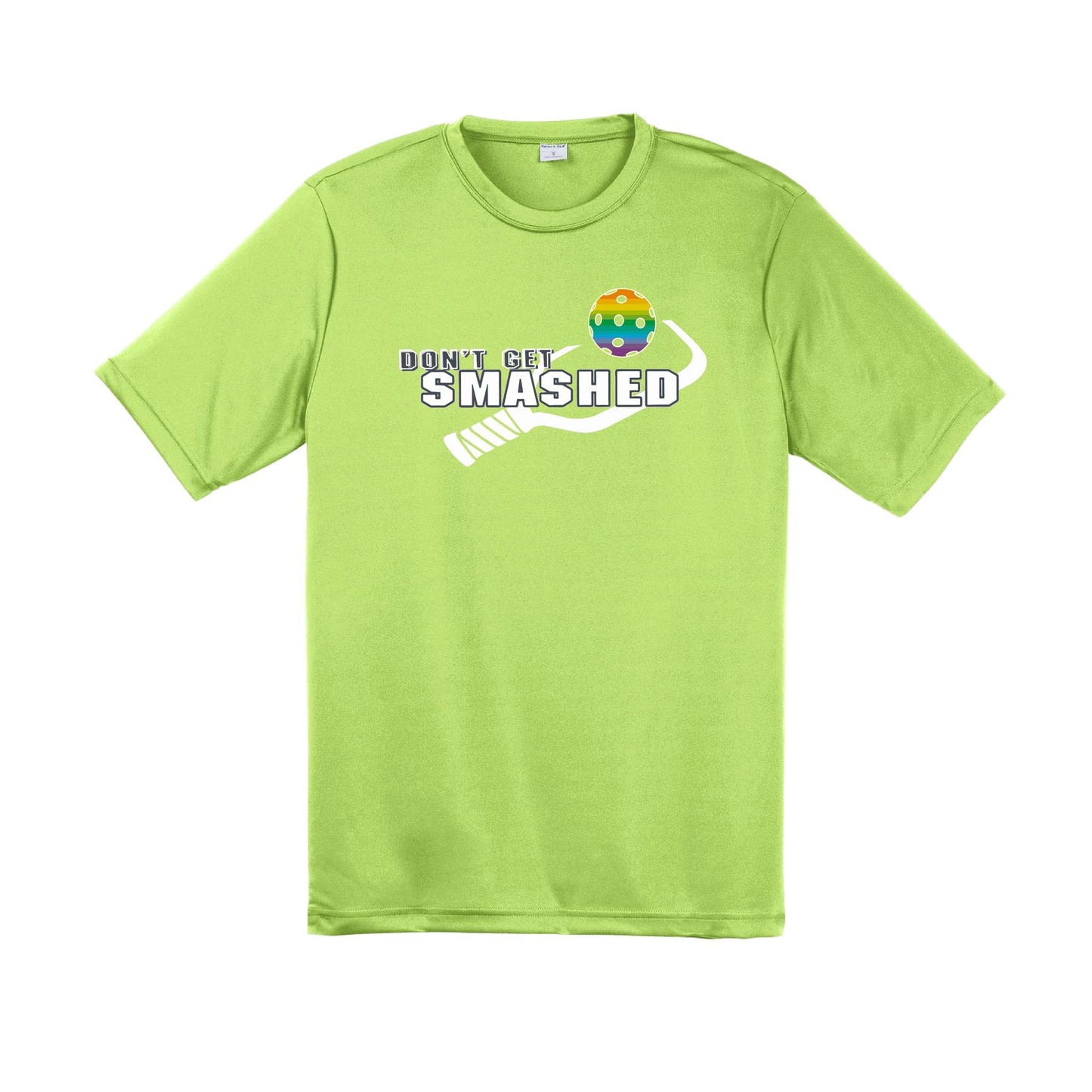 Don't Get Smashed With Pickleballs (Red Green Rainbow) Customizable | Men's Short Sleeve Pickleball Performance T-Shirt | 100% Polyester