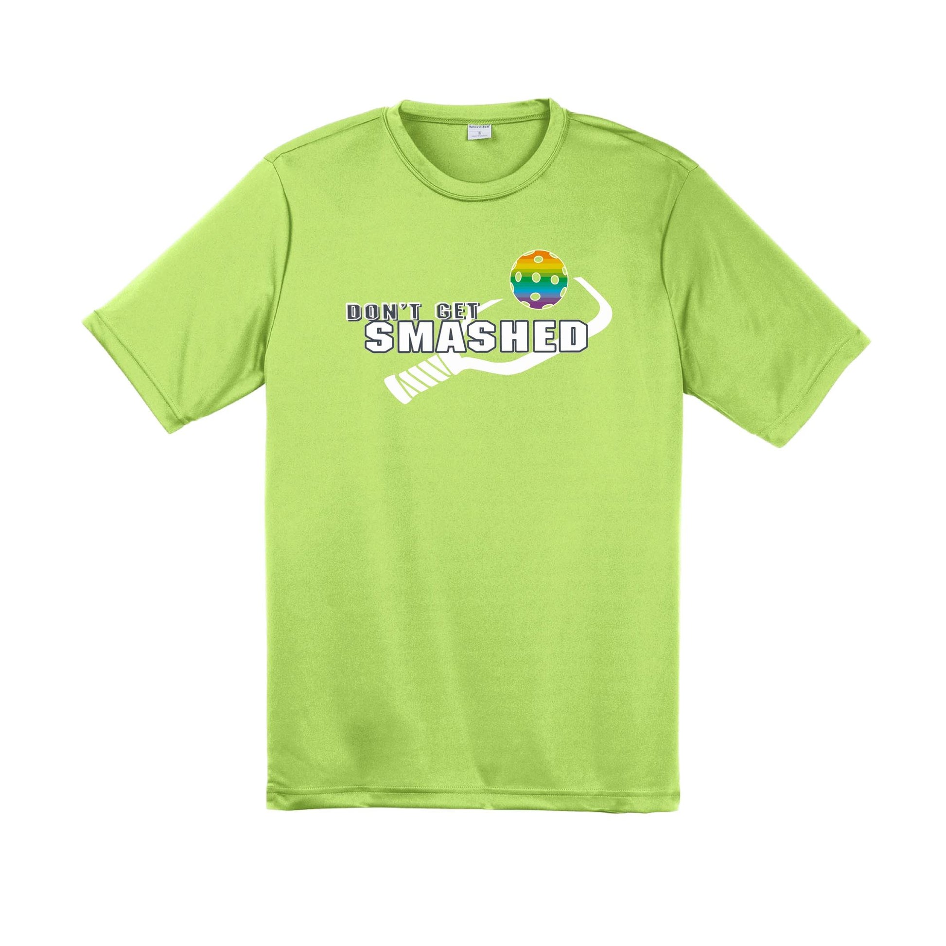 Don't Get Smashed With Pickleballs (Red Green Rainbow) Customizable | Men's Short Sleeve Pickleball Performance T-Shirt | 100% Polyester