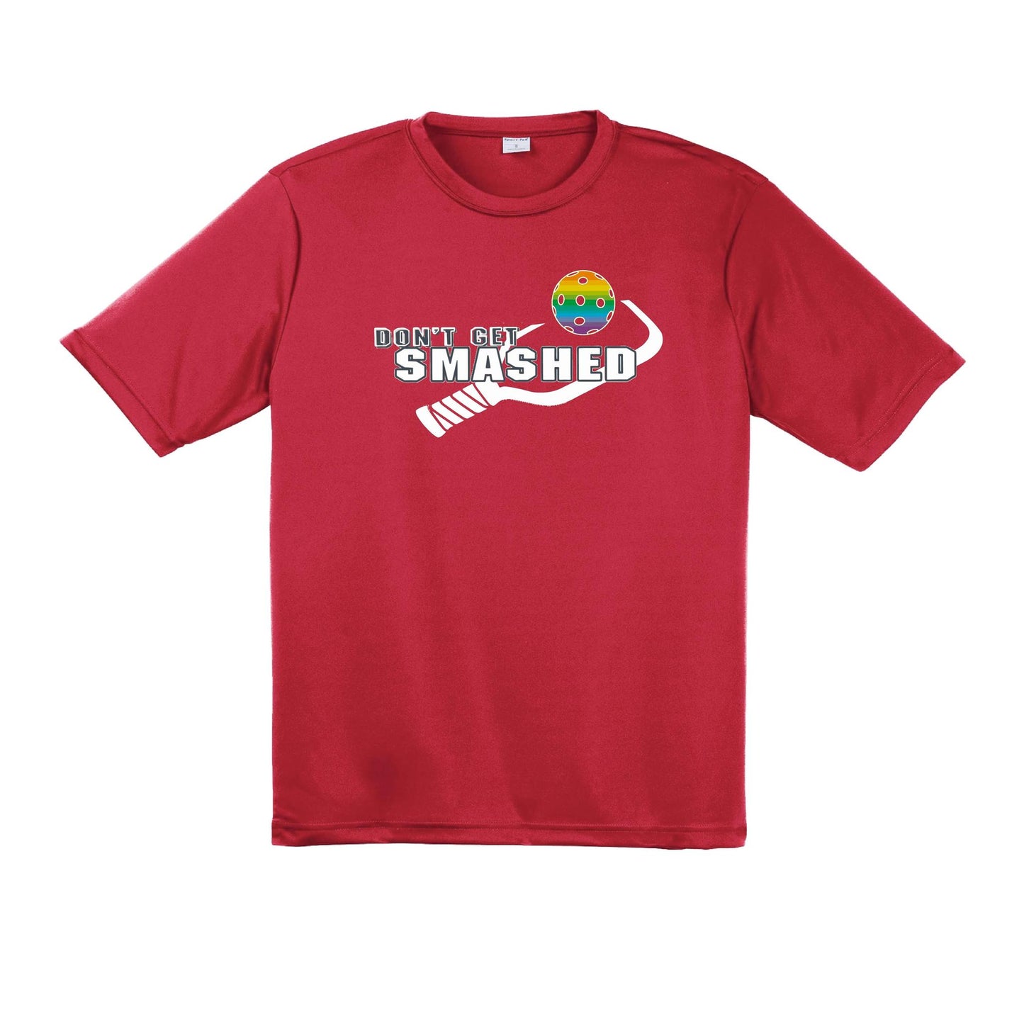 Don't Get Smashed With Pickleballs (Red Green Rainbow) Customizable | Men's Short Sleeve Pickleball Performance T-Shirt | 100% Polyester