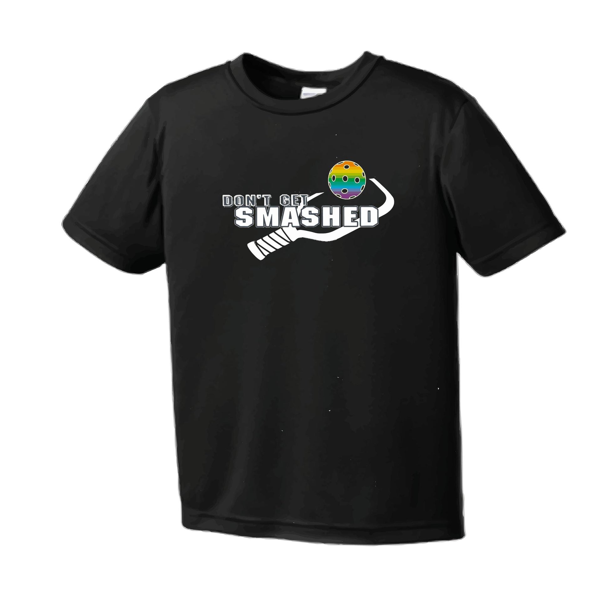 Don't Get Smashed With Pickleballs (Red Green Rainbow) Customizable | Men's Short Sleeve Pickleball Performance T-Shirt | 100% Polyester