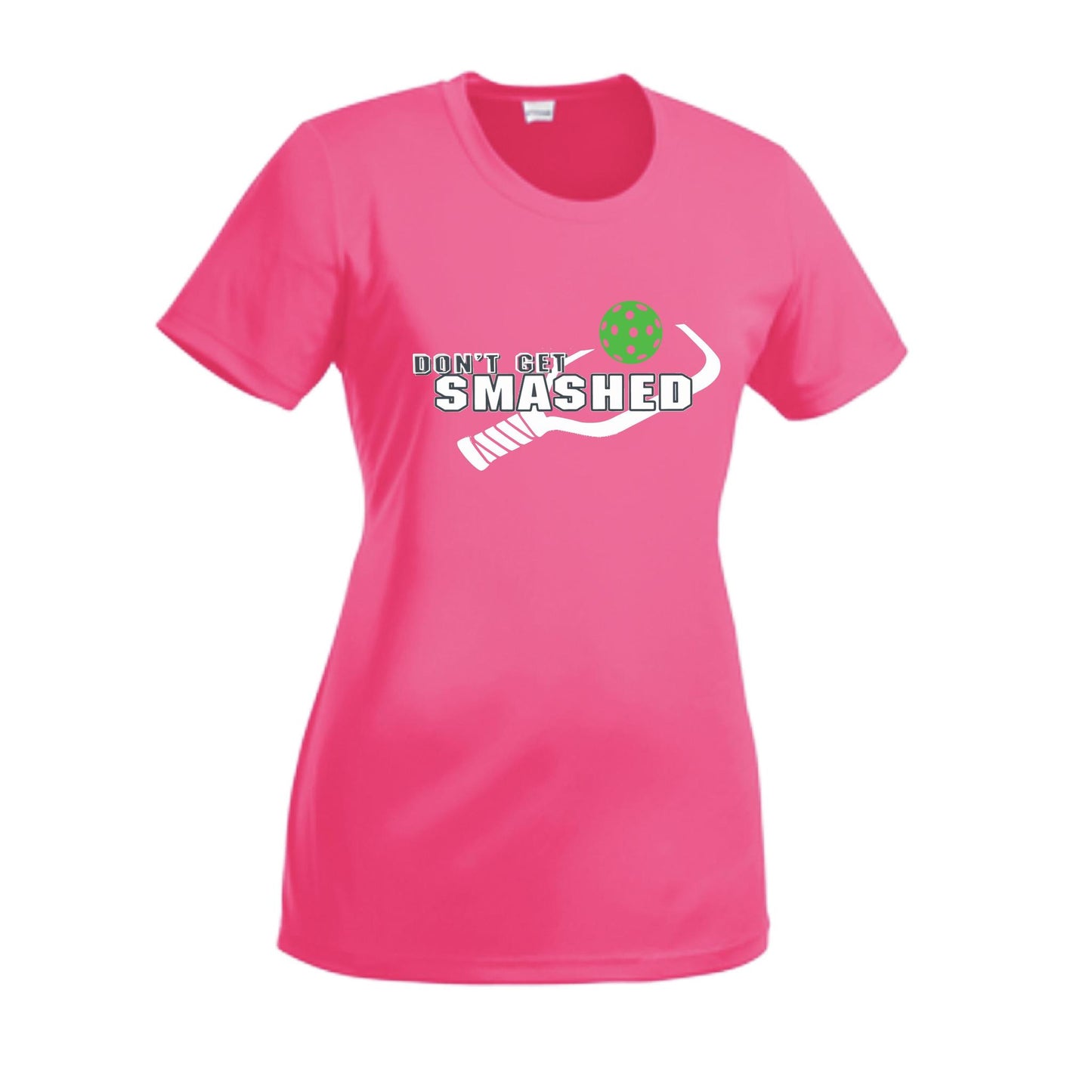 Don't Get Smashed With Pickleballs (Red Green Rainbow) Customizable | Women’s Short Sleeve Crewneck Athletic Performance T-Shirts | 100% Polyester