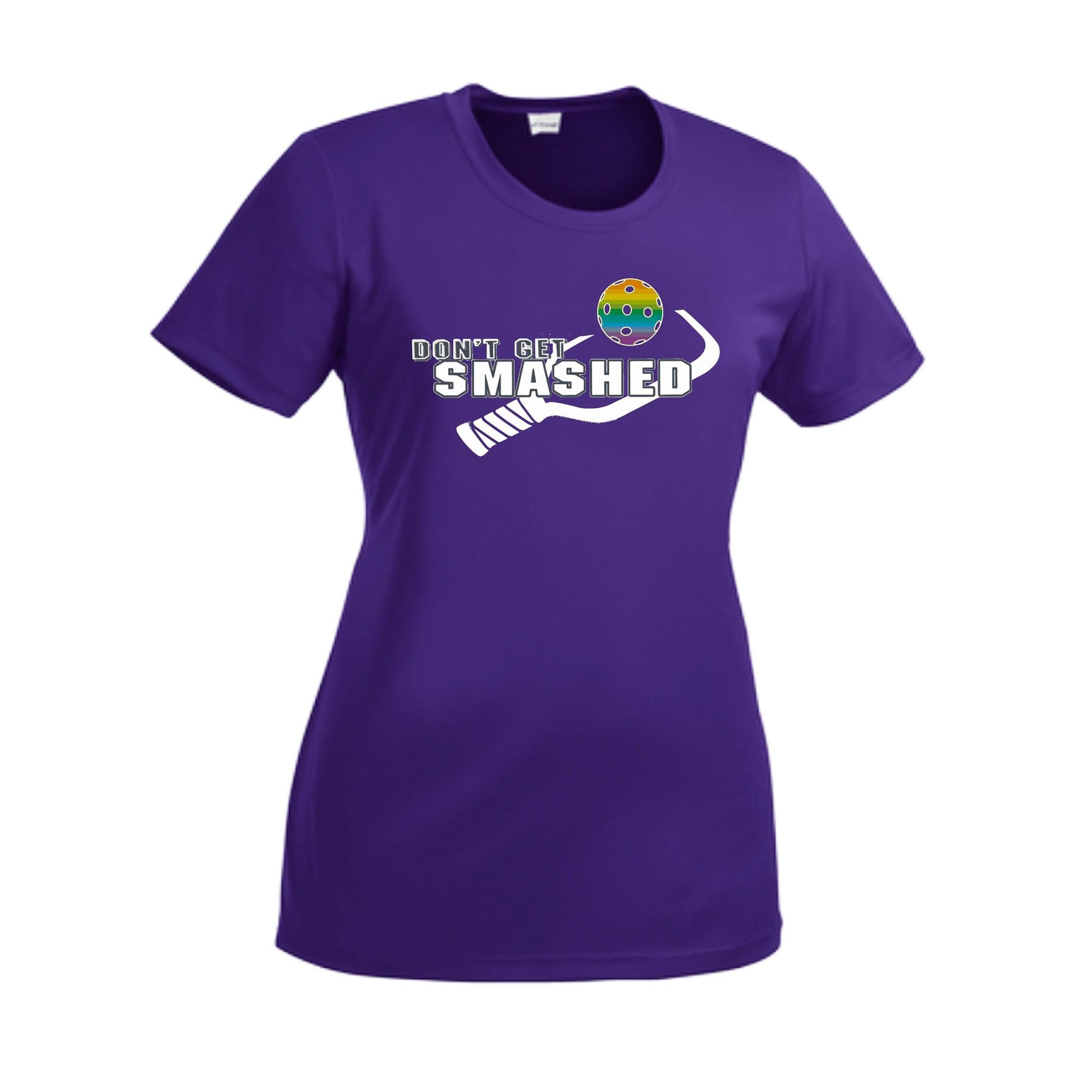 Don't Get Smashed With Pickleballs (Red Green Rainbow) Customizable | Women’s Short Sleeve Crewneck Athletic Performance T-Shirts | 100% Polyester