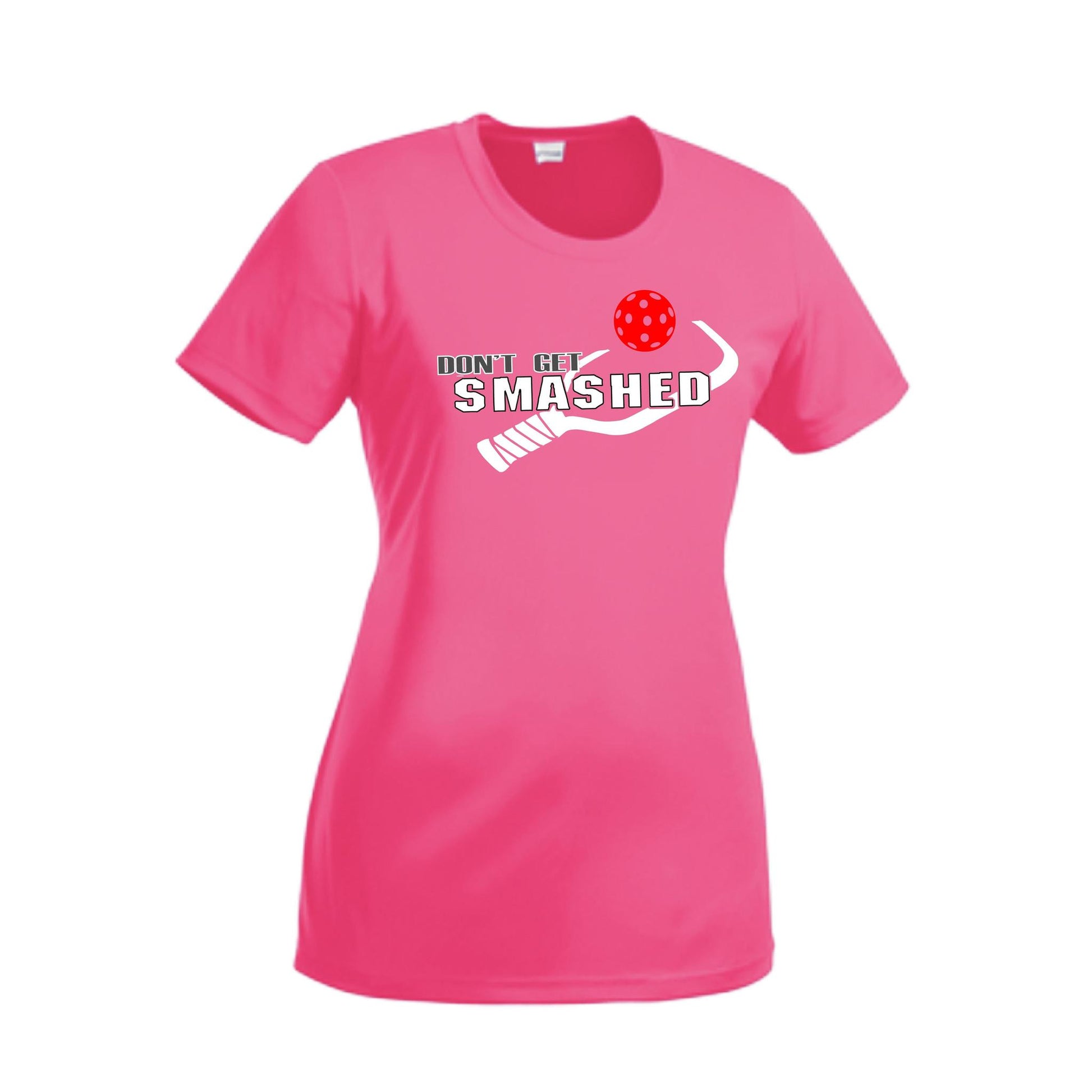 Don't Get Smashed With Pickleballs (Red Green Rainbow) Customizable | Women’s Short Sleeve Crewneck Athletic Performance T-Shirts | 100% Polyester