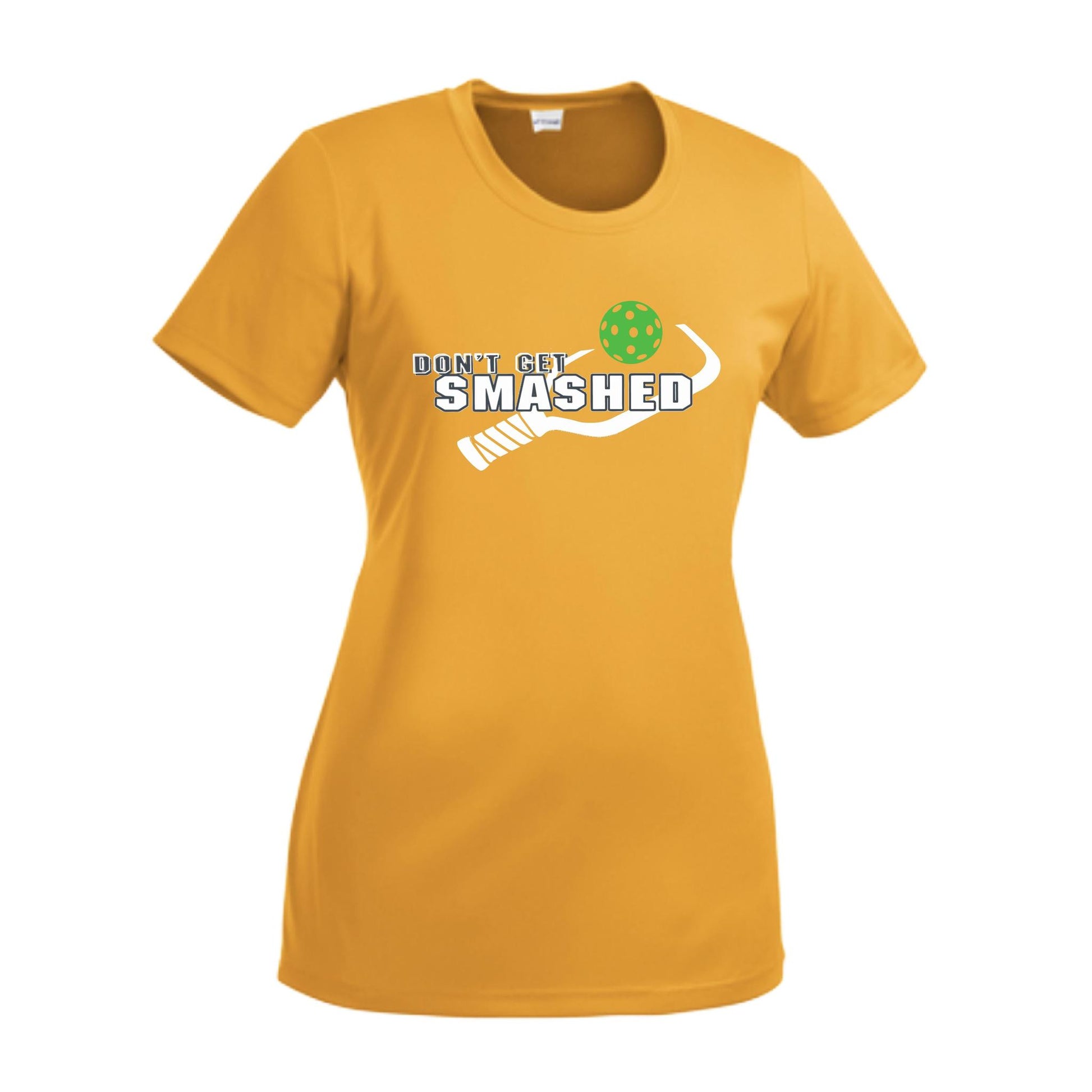 Don't Get Smashed With Pickleballs (Red Green Rainbow) Customizable | Women’s Short Sleeve Crewneck Athletic Performance T-Shirts | 100% Polyester