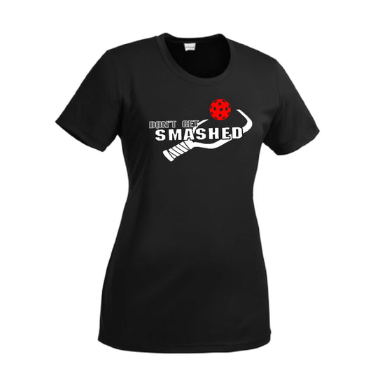 Don't Get Smashed With Pickleballs (Red Green Rainbow) Customizable | Women’s Short Sleeve Crewneck Athletic Performance T-Shirts | 100% Polyester