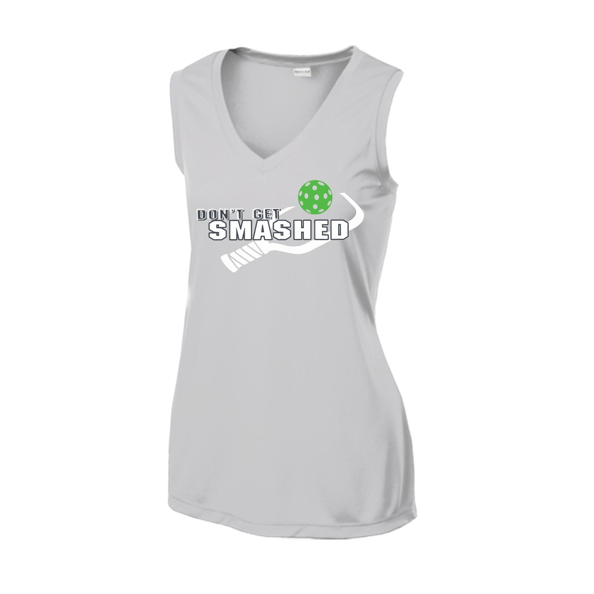 Don't Get Smashed With Pickleballs (Red Green Rainbow) | Women’s Sleeveless Athletic Performance T-Shirt | 100% Polyester