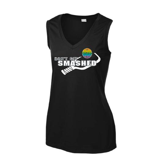 Don't Get Smashed With Pickleballs (Red Green Rainbow) | Women’s Sleeveless Athletic Performance T-Shirt | 100% Polyester