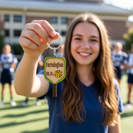 Set of 10 Farmington Custom Pickleball Paddle Keychain, Personalized Balsa Wood Keychain, Pickleball Player Gift, Pickleball Team Gift, Paddle Bag Charm