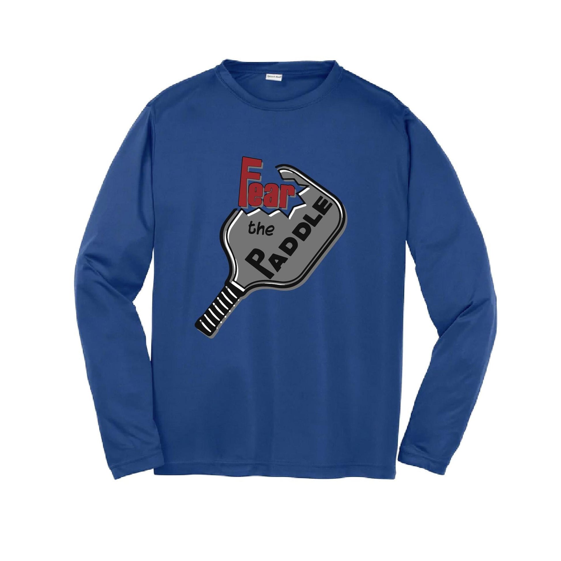 Fear The Pickleball Paddle | Youth Long Sleeve Pickleball Performance T-Shirts | 100% Polyester