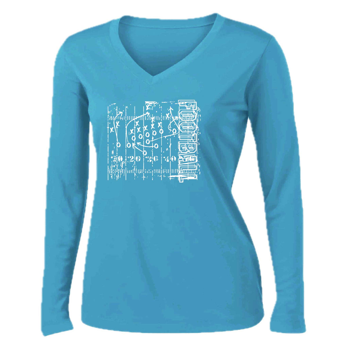 Football Field | Women’s Long Sleeve V-Neck Football T-Shirt | 100% Polyester
