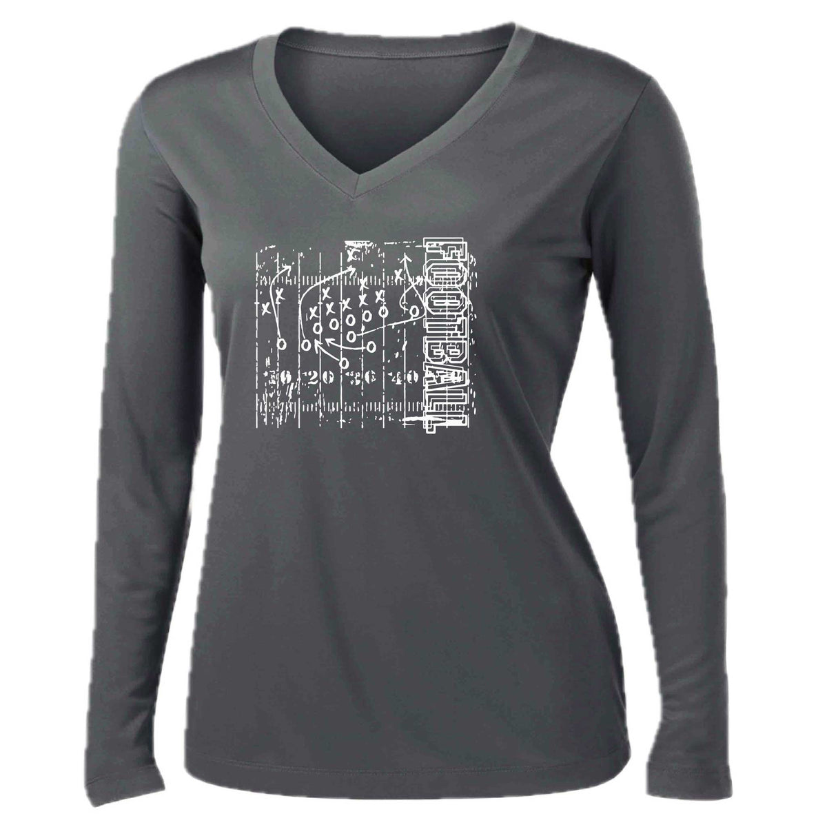 Football Field | Women’s Long Sleeve V-Neck Football T-Shirt | 100% Polyester