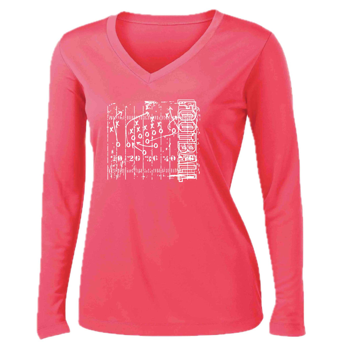 Football Field | Women’s Long Sleeve V-Neck Football T-Shirt | 100% Polyester