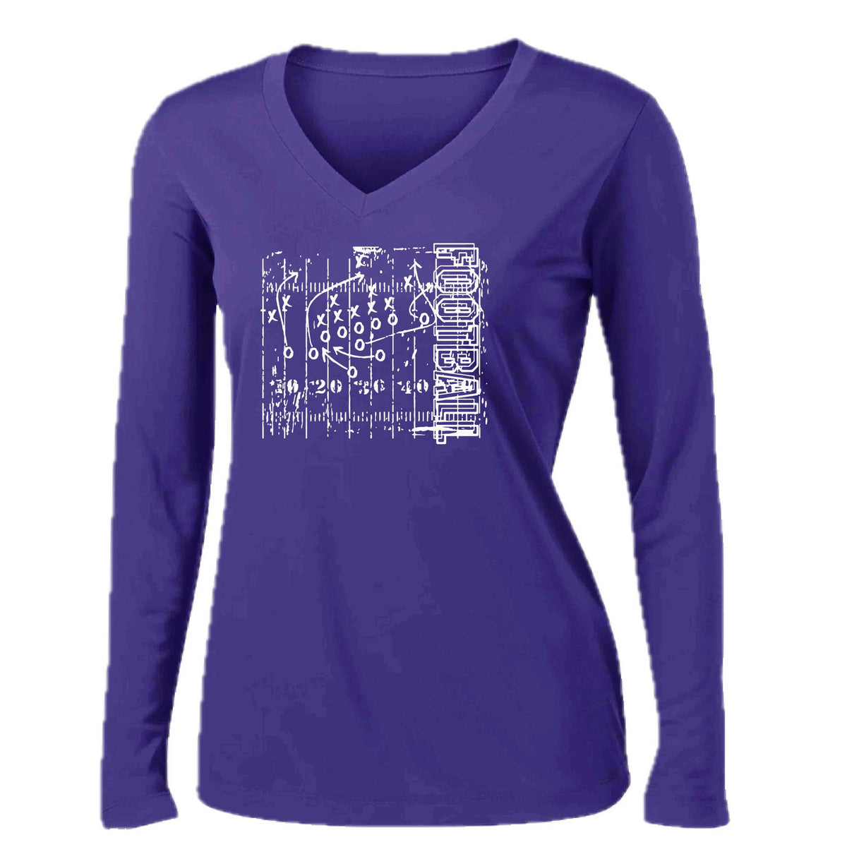 Football Field | Women’s Long Sleeve V-Neck Football T-Shirt | 100% Polyester