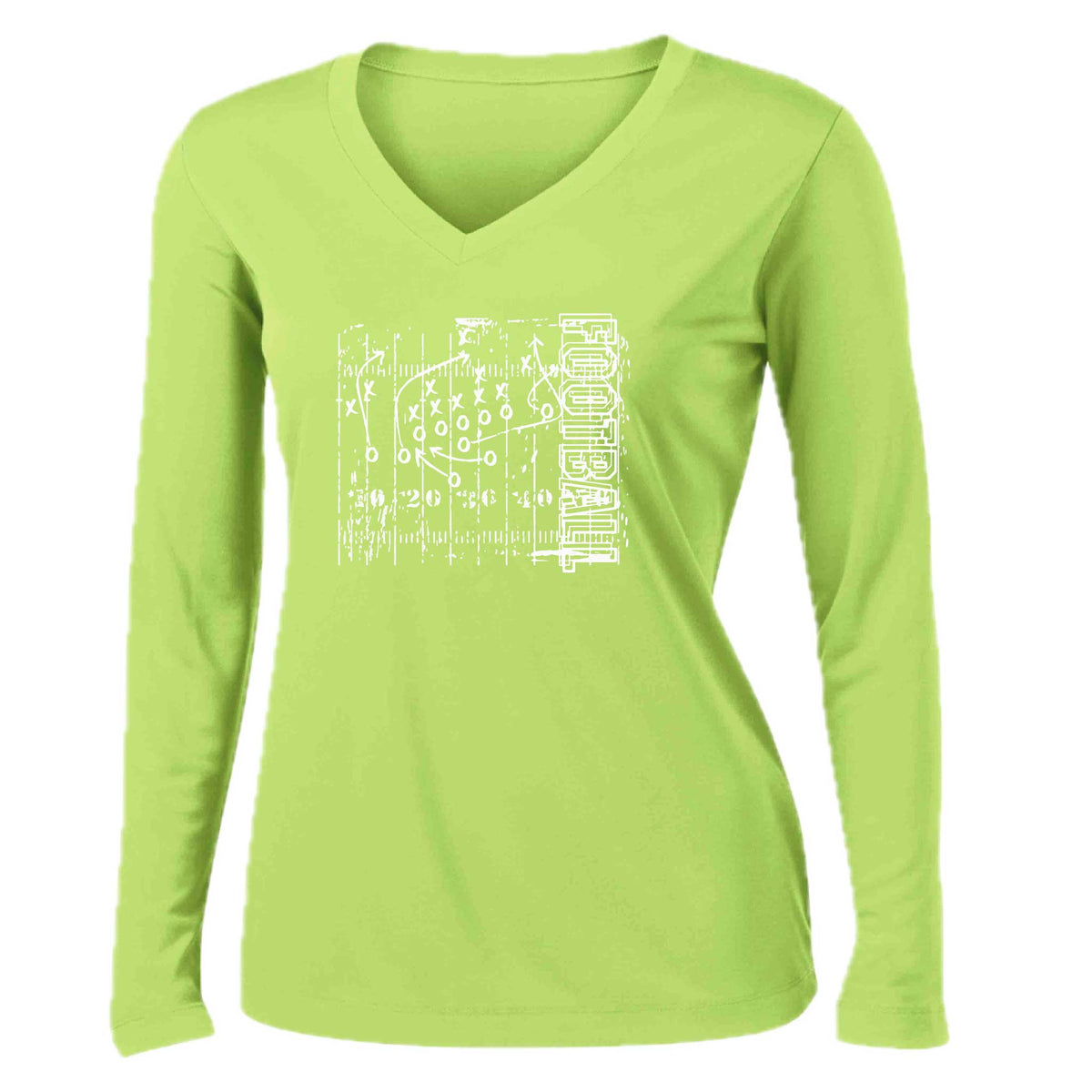 Football Field | Women’s Long Sleeve V-Neck Football T-Shirt | 100% Polyester
