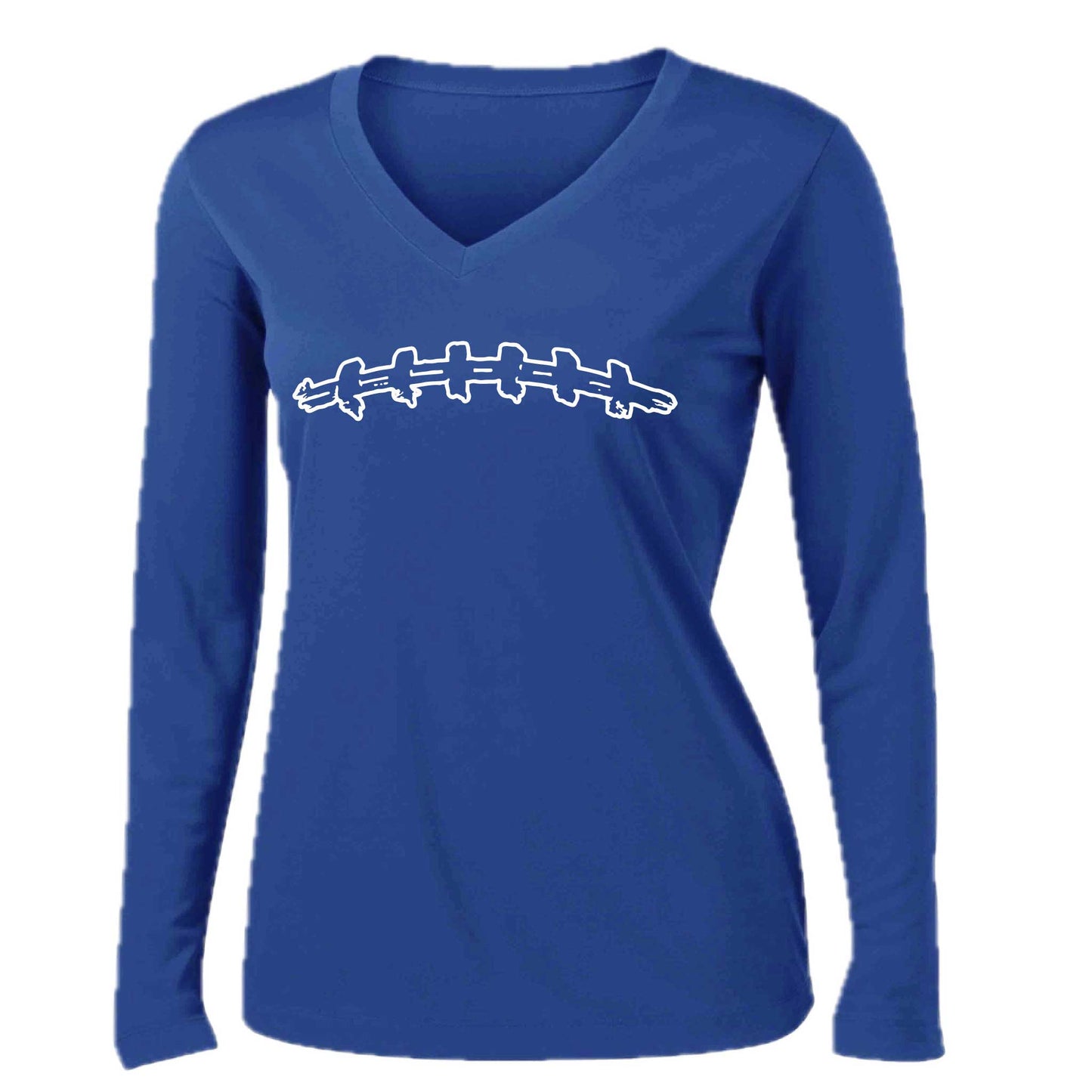 Football Laces | Women’s Long Sleeve V-Neck Football T-Shirt | 100% Polyester