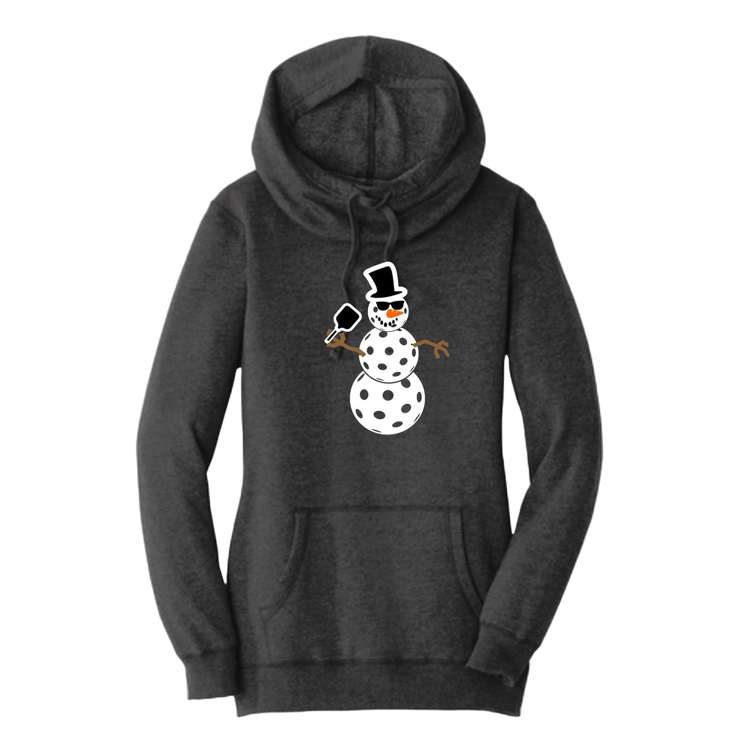 Frosty The Dinking Snowman | Women’s Cowl-Neck Hoodie Pickleball Sweatshirt | 55% Cotton 45% Poly Fleece