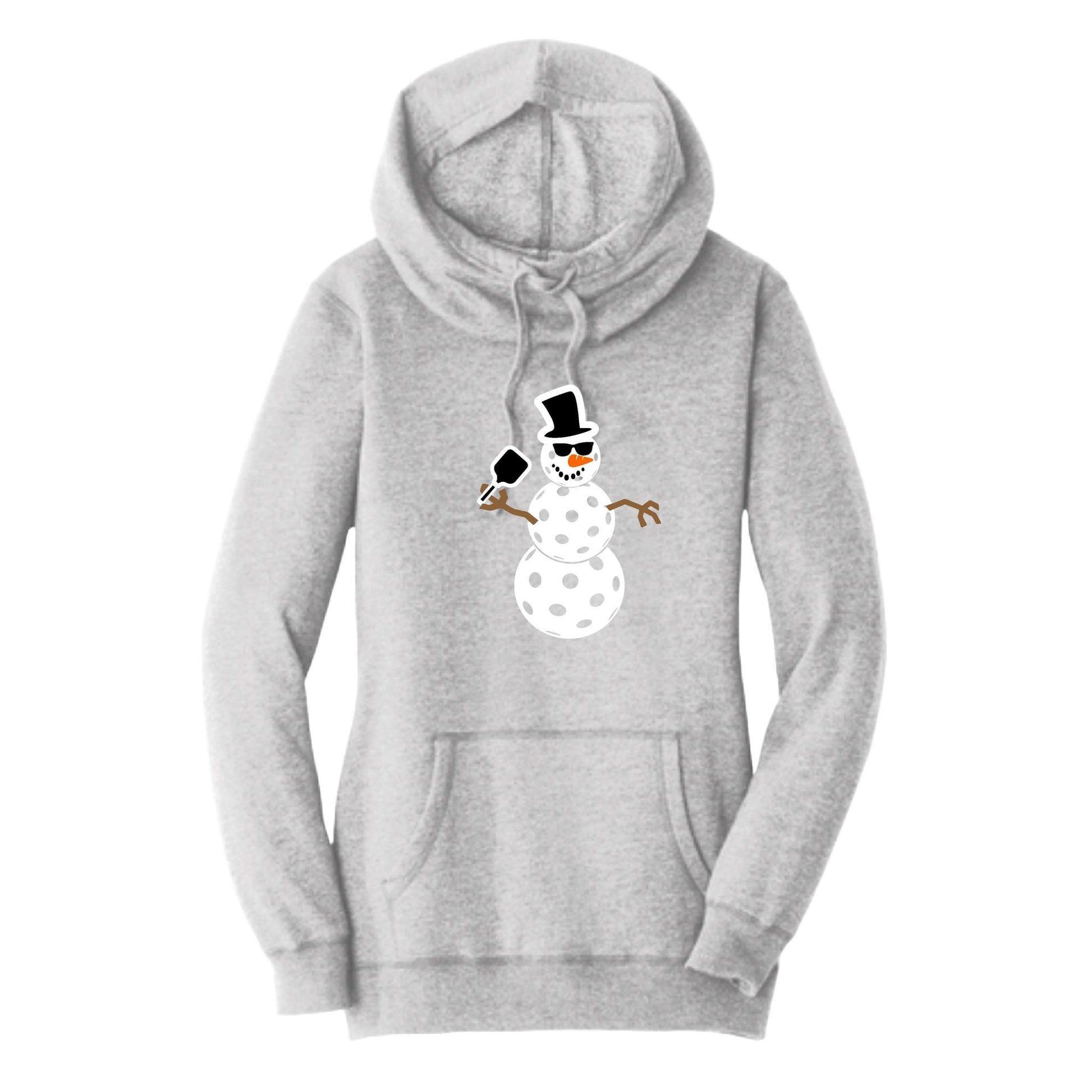 Frosty The Dinking Snowman | Women’s Cowl-Neck Hoodie Pickleball Sweatshirt | 55% Cotton 45% Poly Fleece