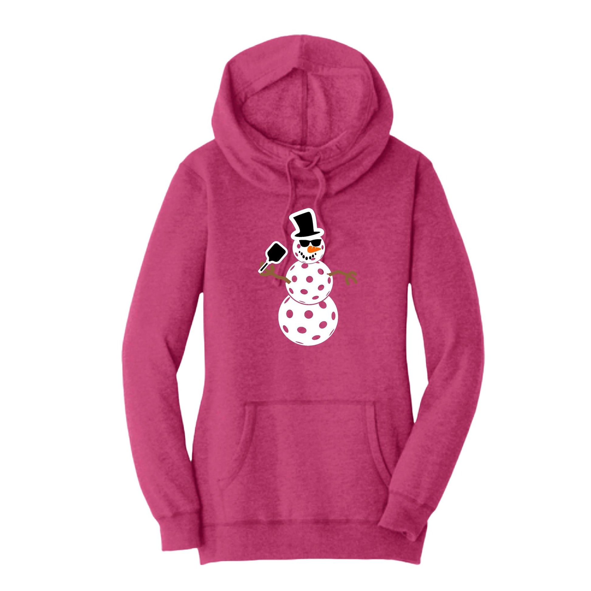 Frosty The Dinking Snowman | Women’s Cowl-Neck Hoodie Pickleball Sweatshirt | 55% Cotton 45% Poly Fleece