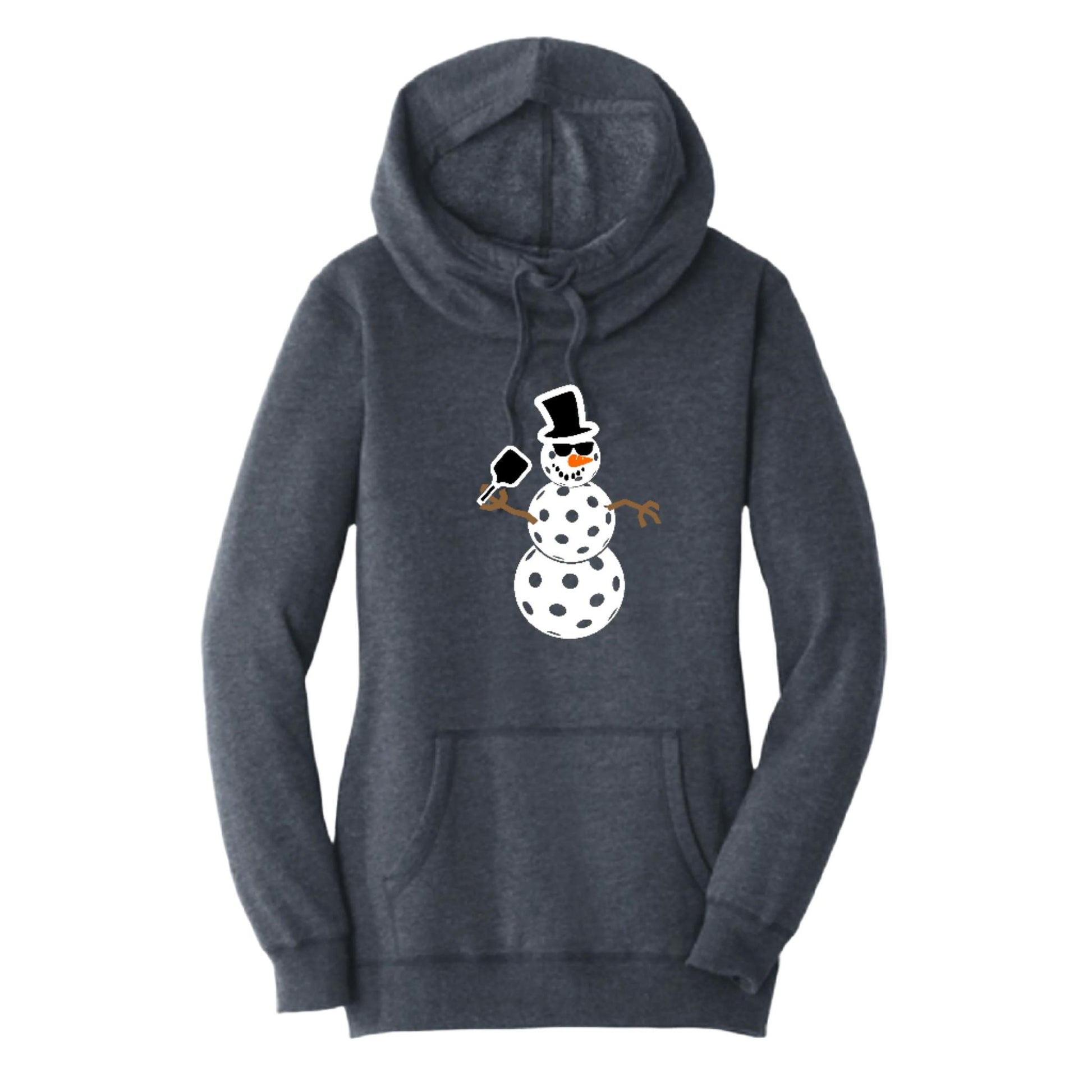 Frosty The Dinking Snowman | Women’s Cowl-Neck Hoodie Pickleball Sweatshirt | 55% Cotton 45% Poly Fleece