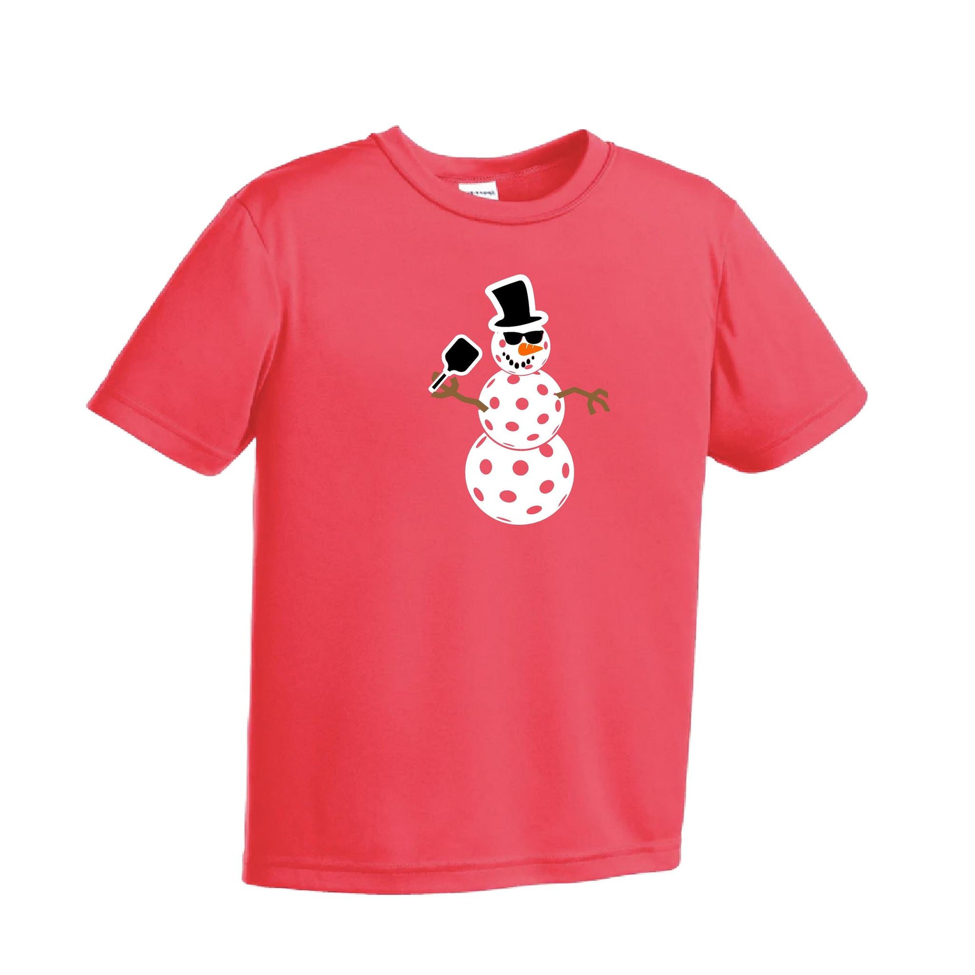Frosty The Dinking Snowman | Youth Short Sleeve Pickleball Performance T-Shirts | 100% Polyester