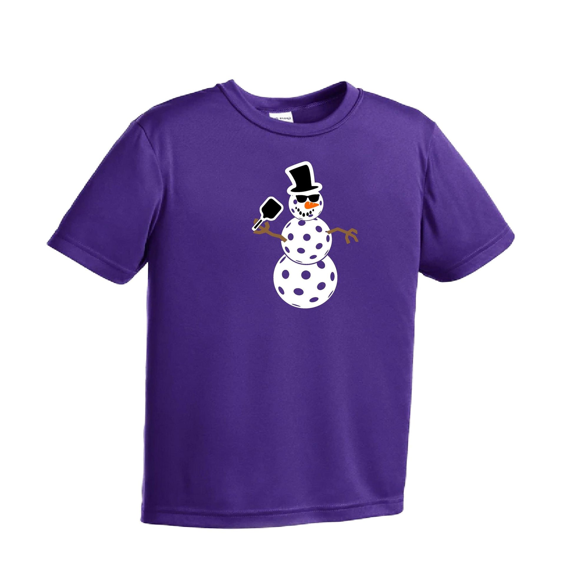 Frosty The Dinking Snowman | Youth Short Sleeve Pickleball Performance T-Shirts | 100% Polyester