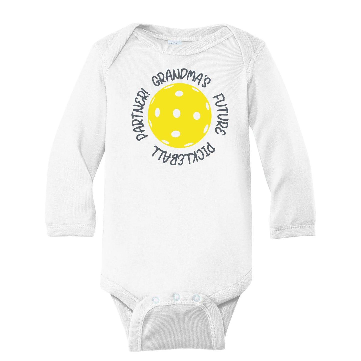 Future Grandma or Grandpa Pickleball Partner | Infant Long Sleeve One Piece Bodysuit | 100% Cotton