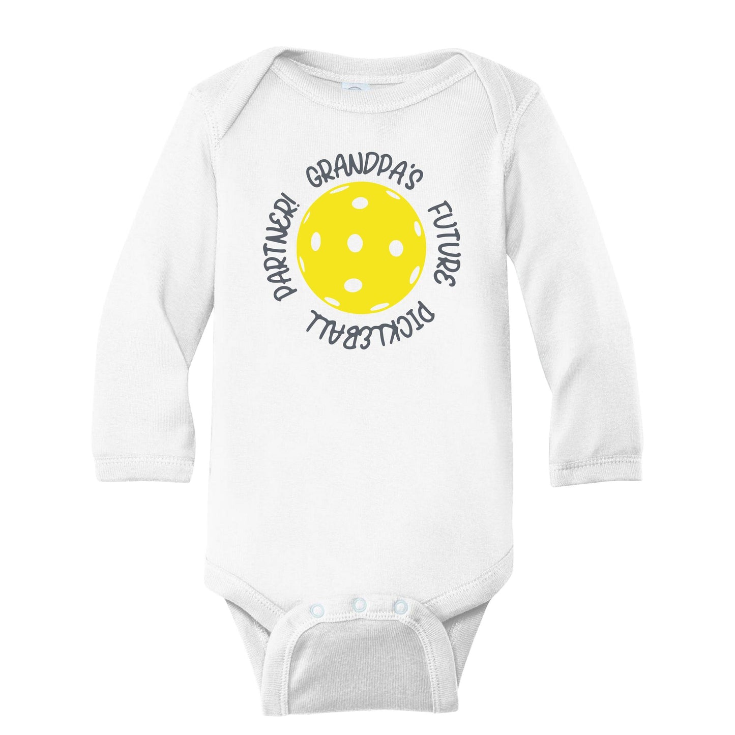 Future Grandma or Grandpa Pickleball Partner | Infant Long Sleeve One Piece Bodysuit | 100% Cotton