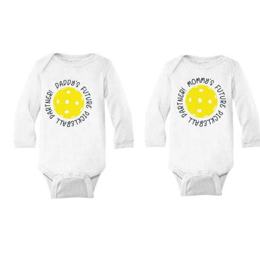 Future Mommy Or Daddy Pickleball Partner | Infant Long Sleeve One Piece Bodysuit | 100% Cotton