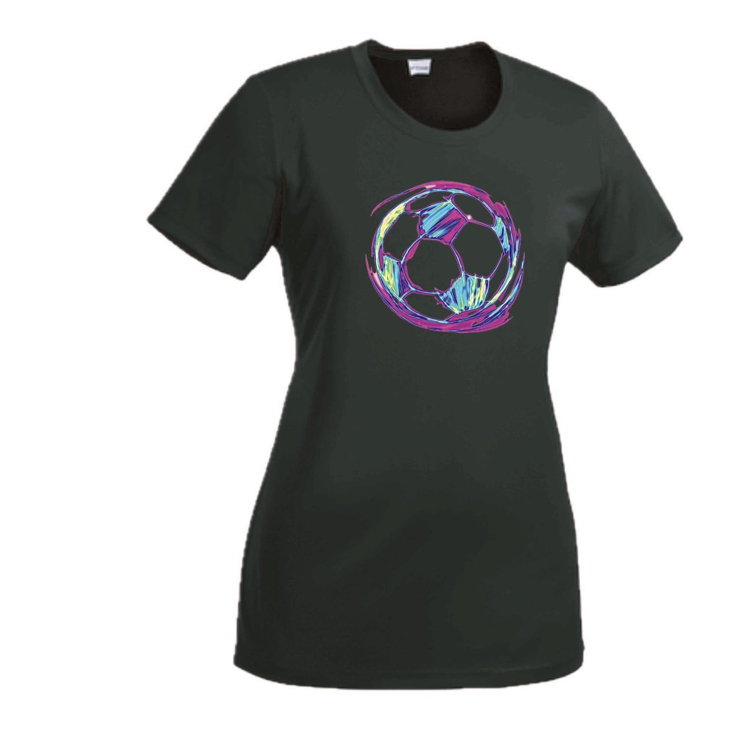 Galactic Soccer Ball | Women’s Short Sleeve Crewneck Soccer T-Shirts | 100% Polyester