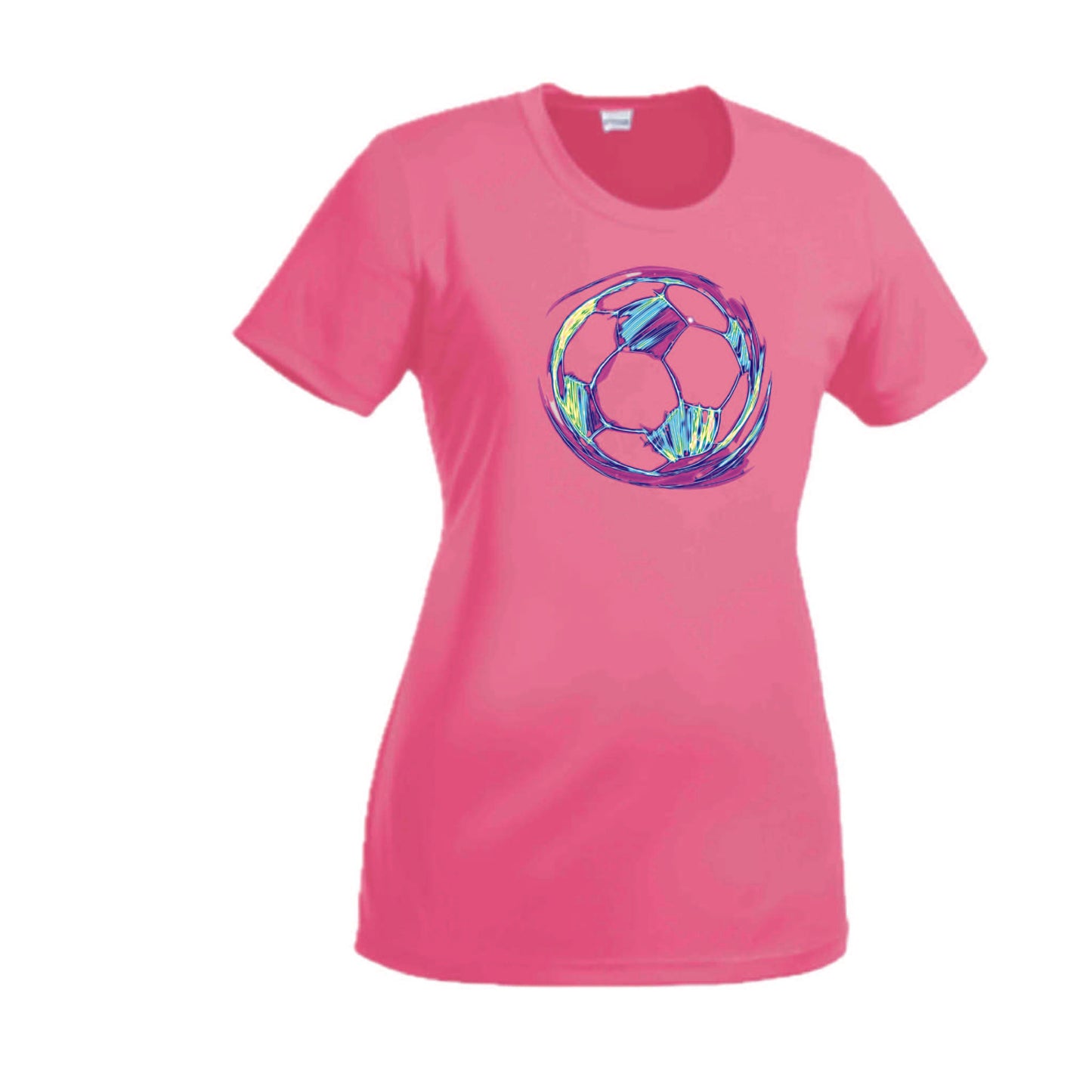 Galactic Soccer Ball | Women’s Short Sleeve Crewneck Soccer T-Shirts | 100% Polyester