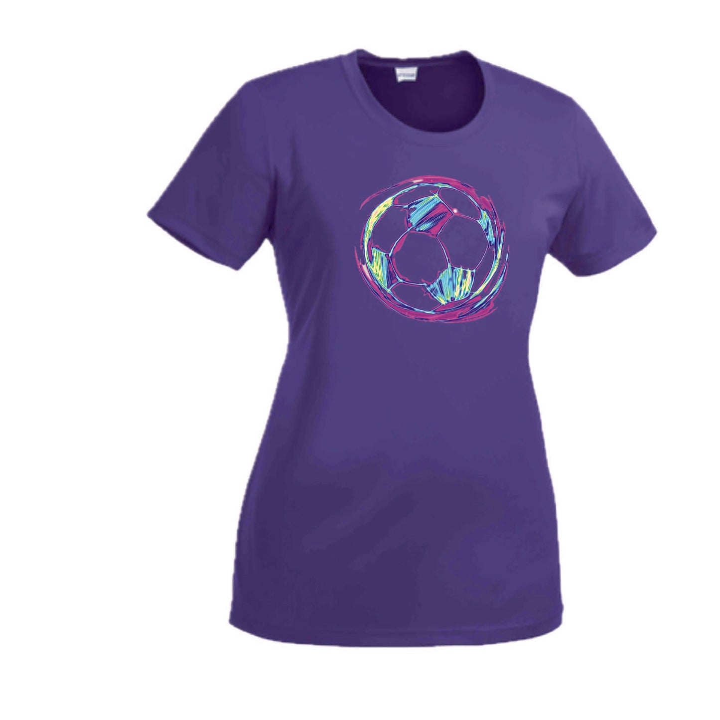 Galactic Soccer Ball | Women’s Short Sleeve Crewneck Soccer T-Shirts | 100% Polyester