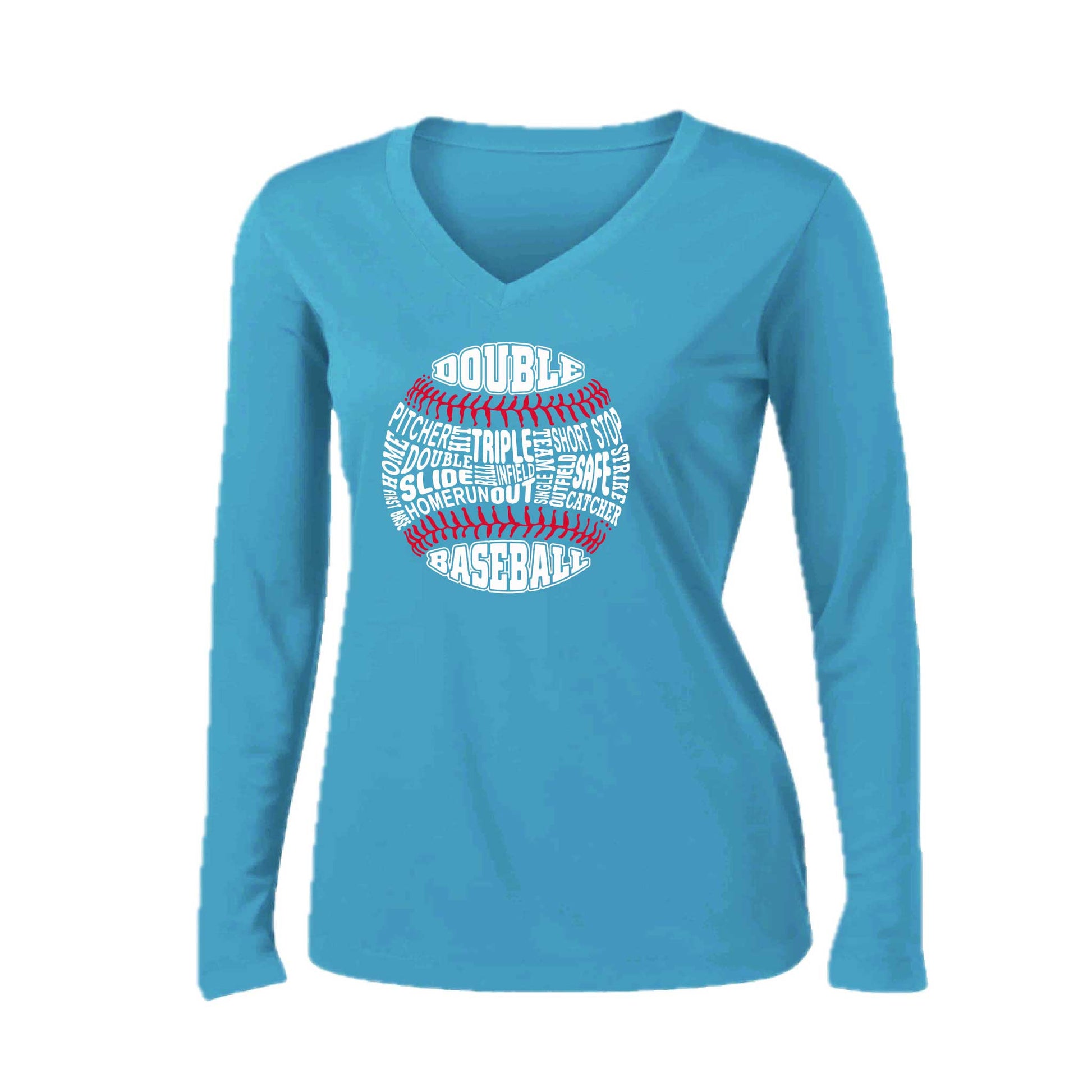 Grand Slam | Women’s Long Sleeve V-Neck Baseball Performance T-Shirt | 100% Polyester