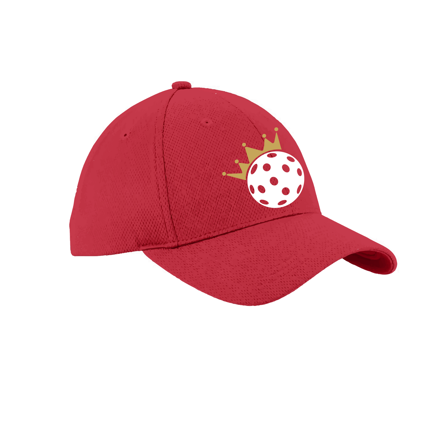 Pickleball Design: Pickleball Queen Crown  Score the winning point and look cute in this pickleball queen crown. Keep the sun out of your eyes and the sweat in check with 100% polyester and PosiCharge Technology. Dial in the perfect fit with the hook-and-loop closure made especially for grownups. Pickleball never looked so good! The UV protection and antimicrobial finish will keep you comfortable and protected on and off the court