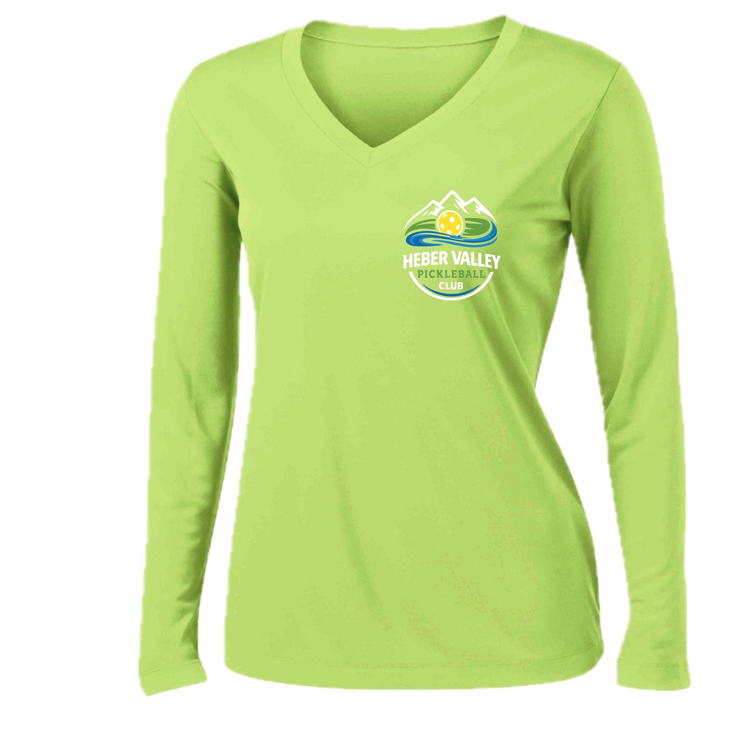 Heber Valley Pickleball Club (Customizable) | Women's Long Sleeve V-Neck Pickleball Performance T-Shirts | 100% Polyester