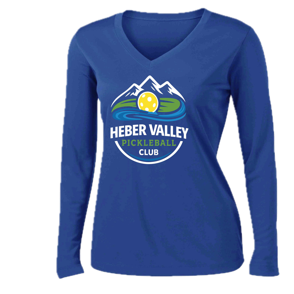Heber Valley Pickleball Club (Customizable) | Women's Long Sleeve V-Neck Pickleball Performance T-Shirts | 100% Polyester