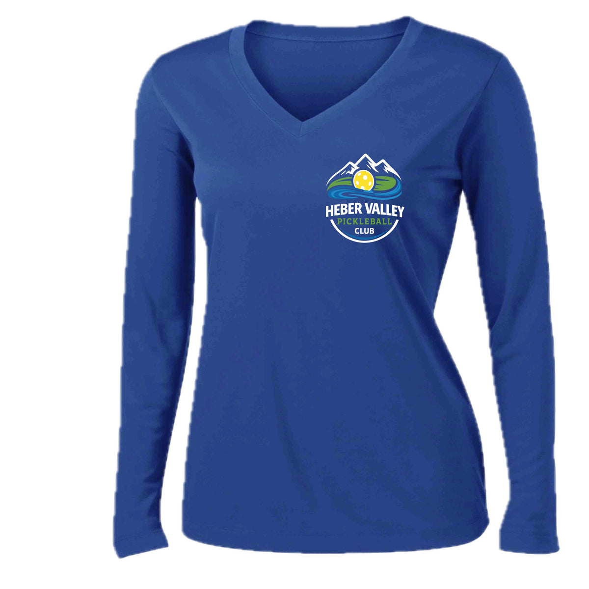 Heber Valley Pickleball Club (Customizable) | Women's Long Sleeve V-Neck Pickleball Performance T-Shirts | 100% Polyester