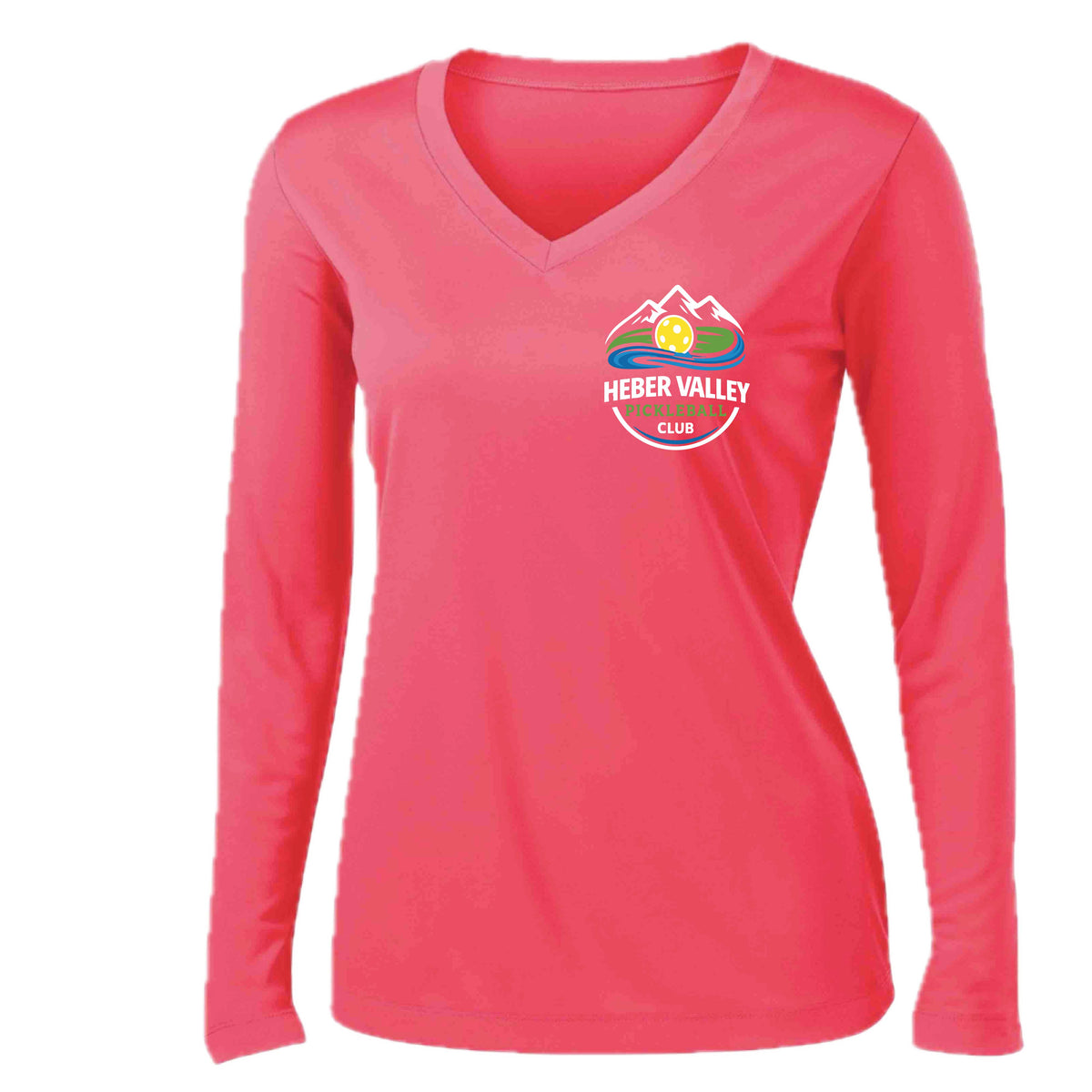Heber Valley Pickleball Club (Customizable) | Women's Long Sleeve V-Neck Pickleball Performance T-Shirts | 100% Polyester