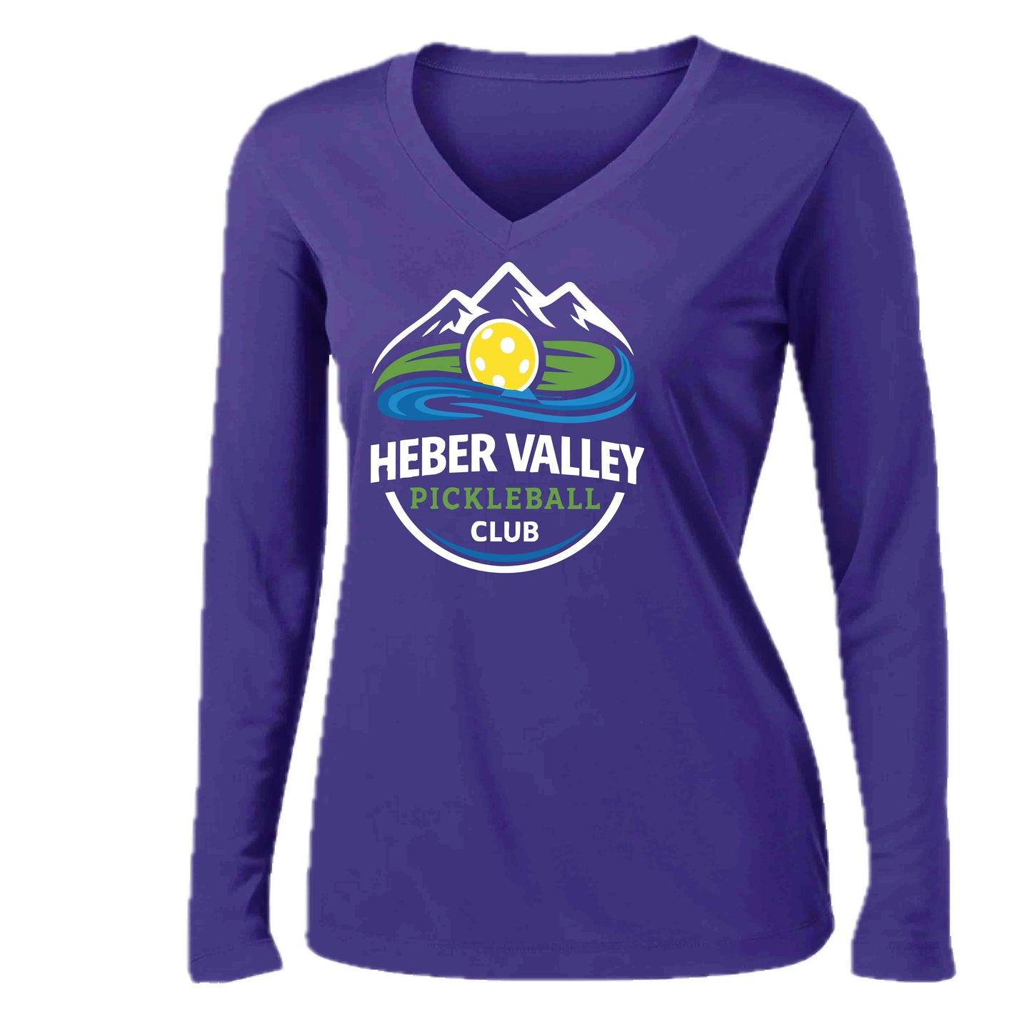 Heber Valley Pickleball Club (Customizable) | Women's Long Sleeve V-Neck Pickleball Performance T-Shirts | 100% Polyester