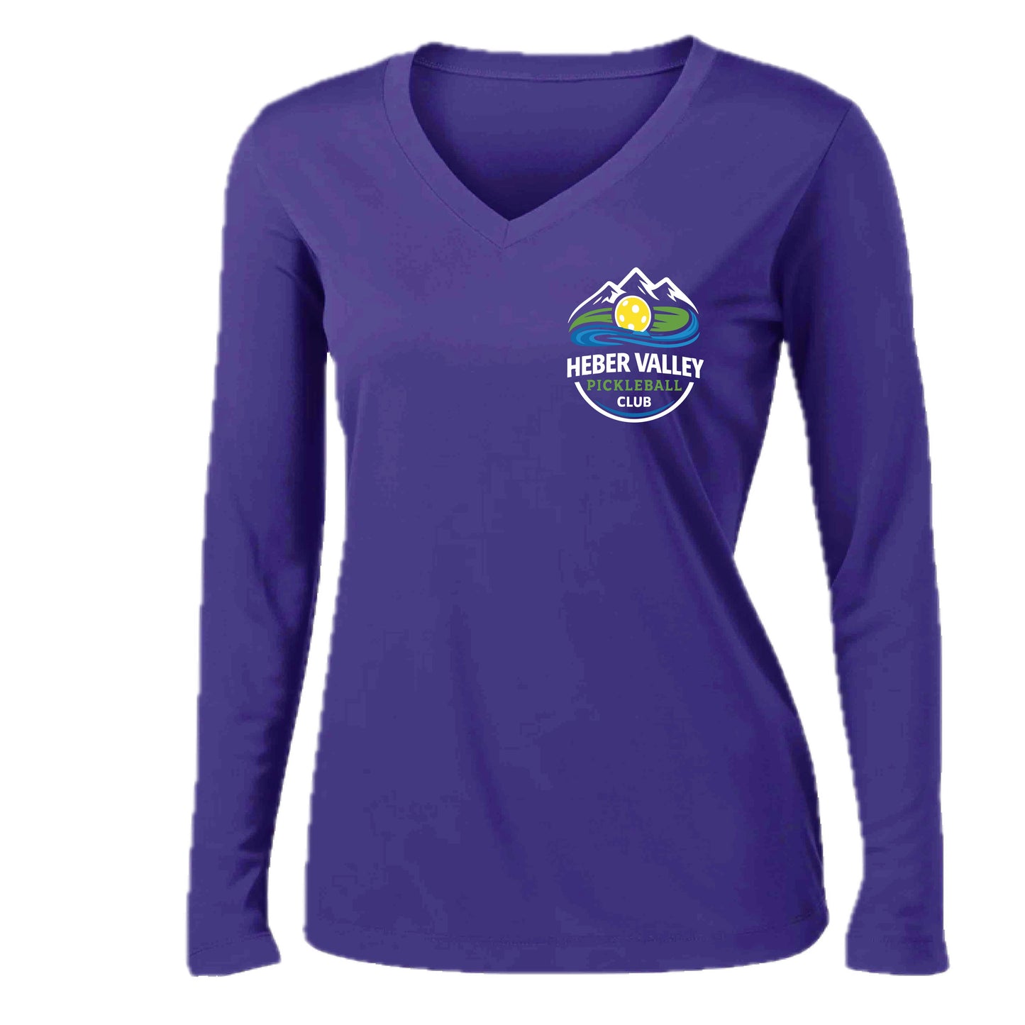 Heber Valley Pickleball Club (Customizable) | Women's Long Sleeve V-Neck Pickleball Performance T-Shirts | 100% Polyester