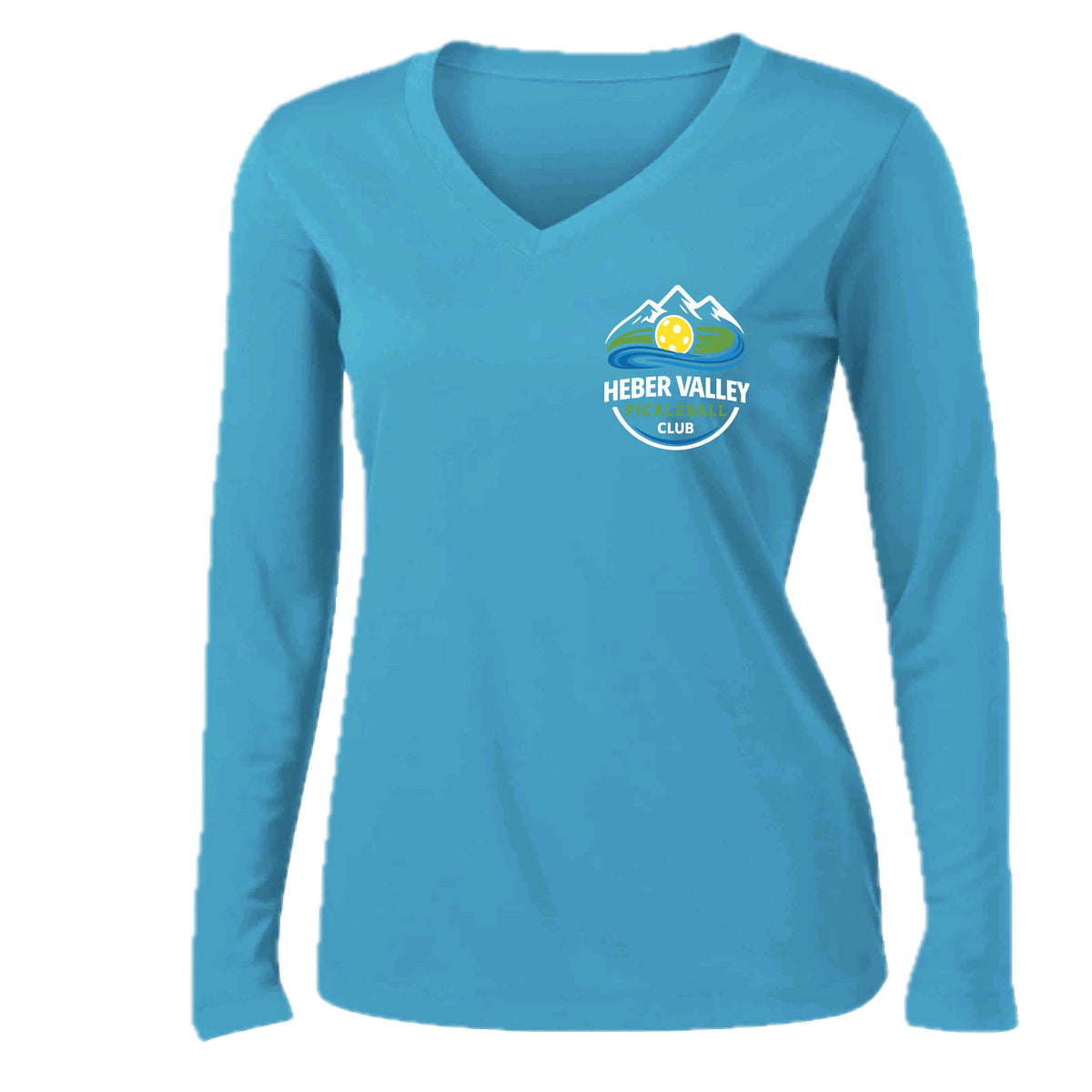 Heber Valley Pickleball Club (Customizable) | Women's Long Sleeve V-Neck Pickleball Performance T-Shirts | 100% Polyester