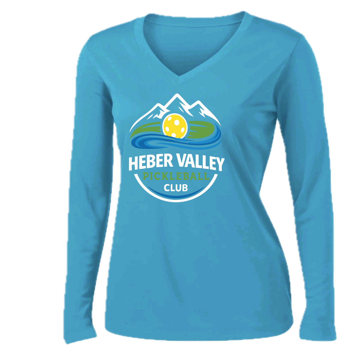 Heber Valley Pickleball Club (Customizable) | Women's Long Sleeve V-Neck Pickleball Performance T-Shirts | 100% Polyester