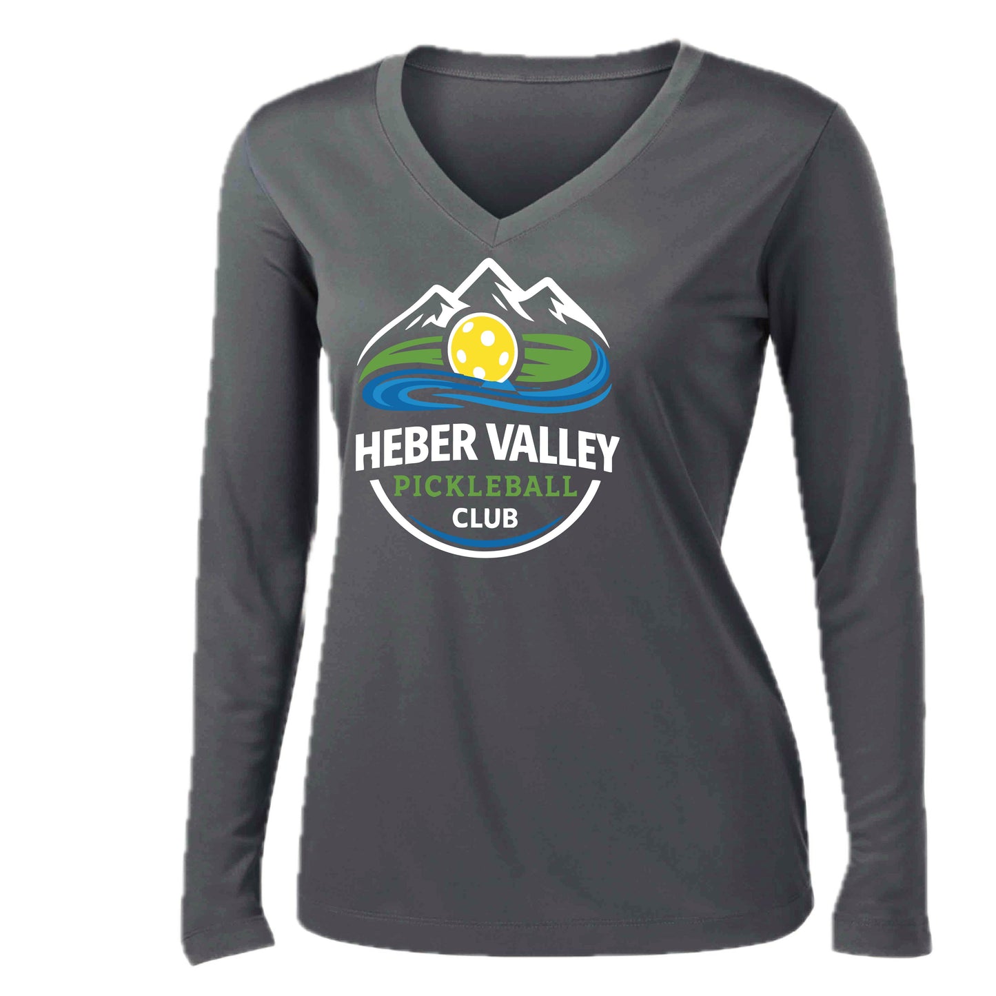 Heber Valley Pickleball Club (Customizable) | Women's Long Sleeve V-Neck Pickleball Performance T-Shirts | 100% Polyester