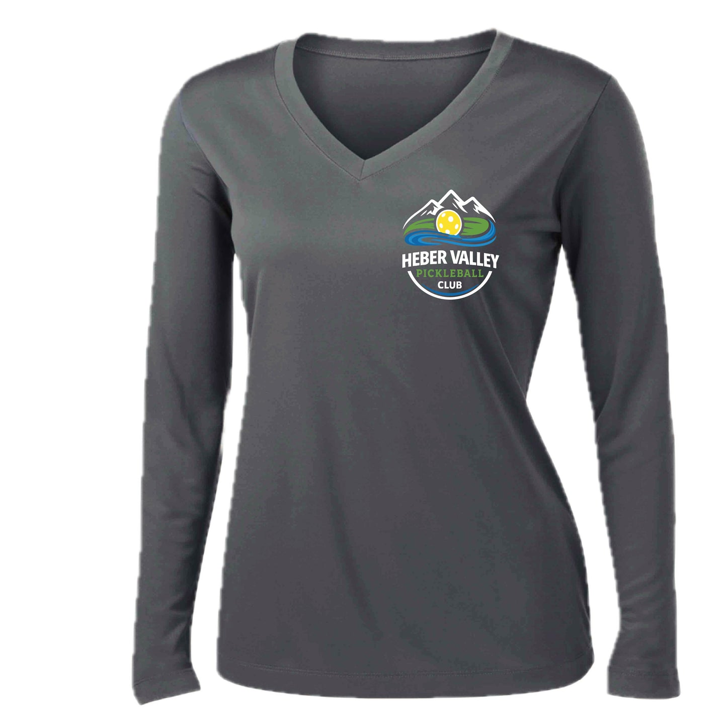 Heber Valley Pickleball Club (Customizable) | Women's Long Sleeve V-Neck Pickleball Performance T-Shirts | 100% Polyester