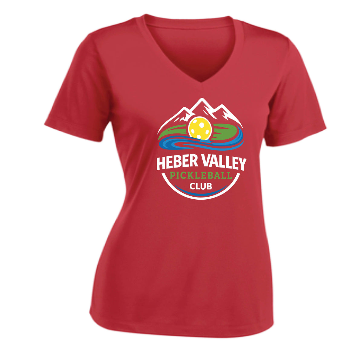 Heber Valley Pickleball Club (Customizable) | Women's Short Sleeve V-Neck Pickleball Performance T-Shirts | 100% Polyester